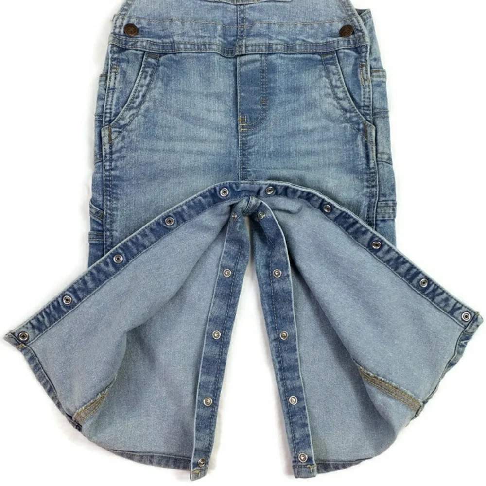 OshKosh B'Gosh Light-Medium Wash Adjustable Snap Crotch Bib Overalls Boys 24M